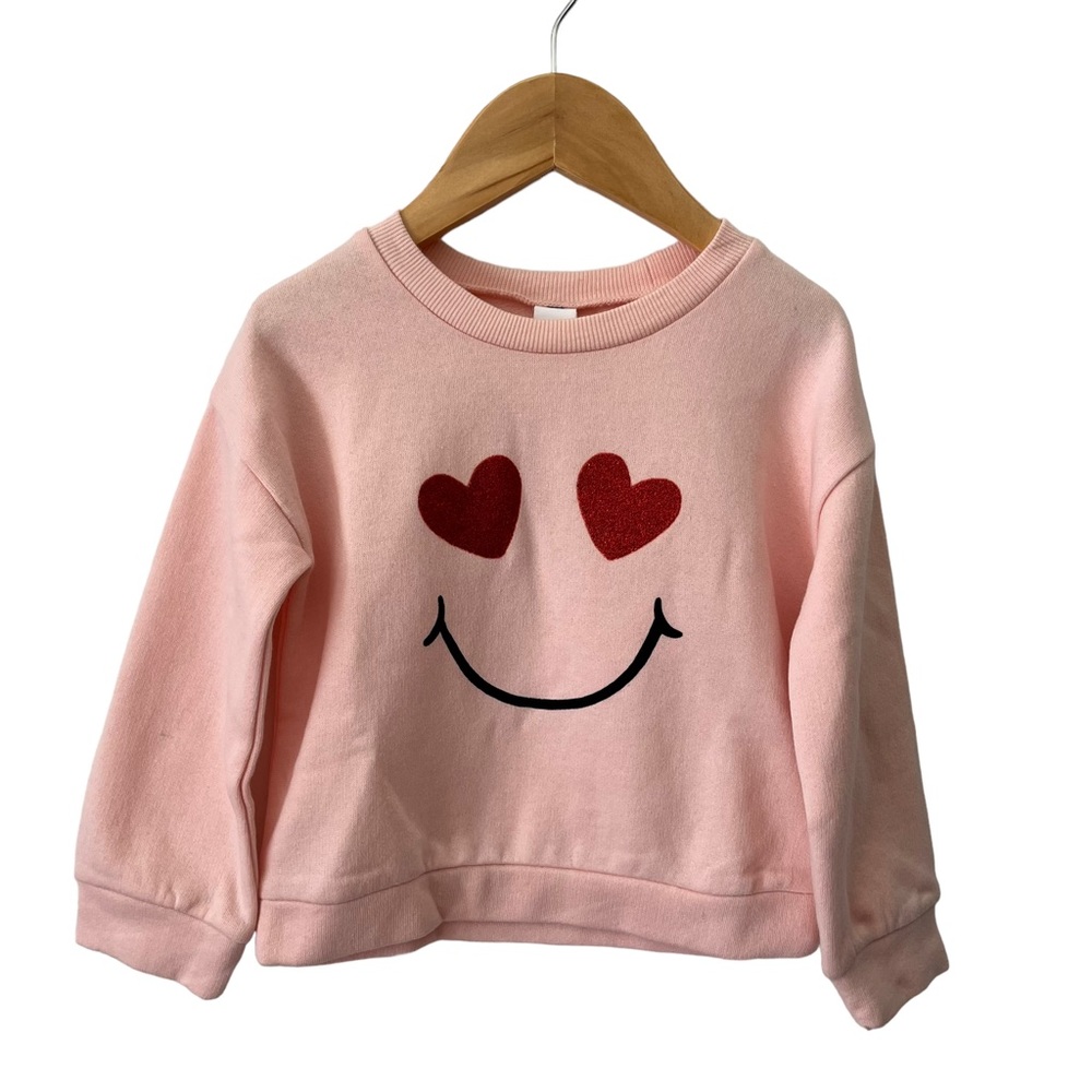 Harper Canyon Pink English Heart Eye Smiley Crew Neck Sweatshirt NWT